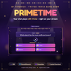 Trivia game show widget with a lit stage, curtain, podium and question tiles