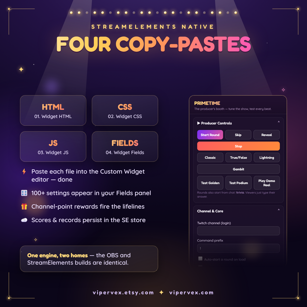 Installing the quiz widget in StreamElements with four copy and pastes