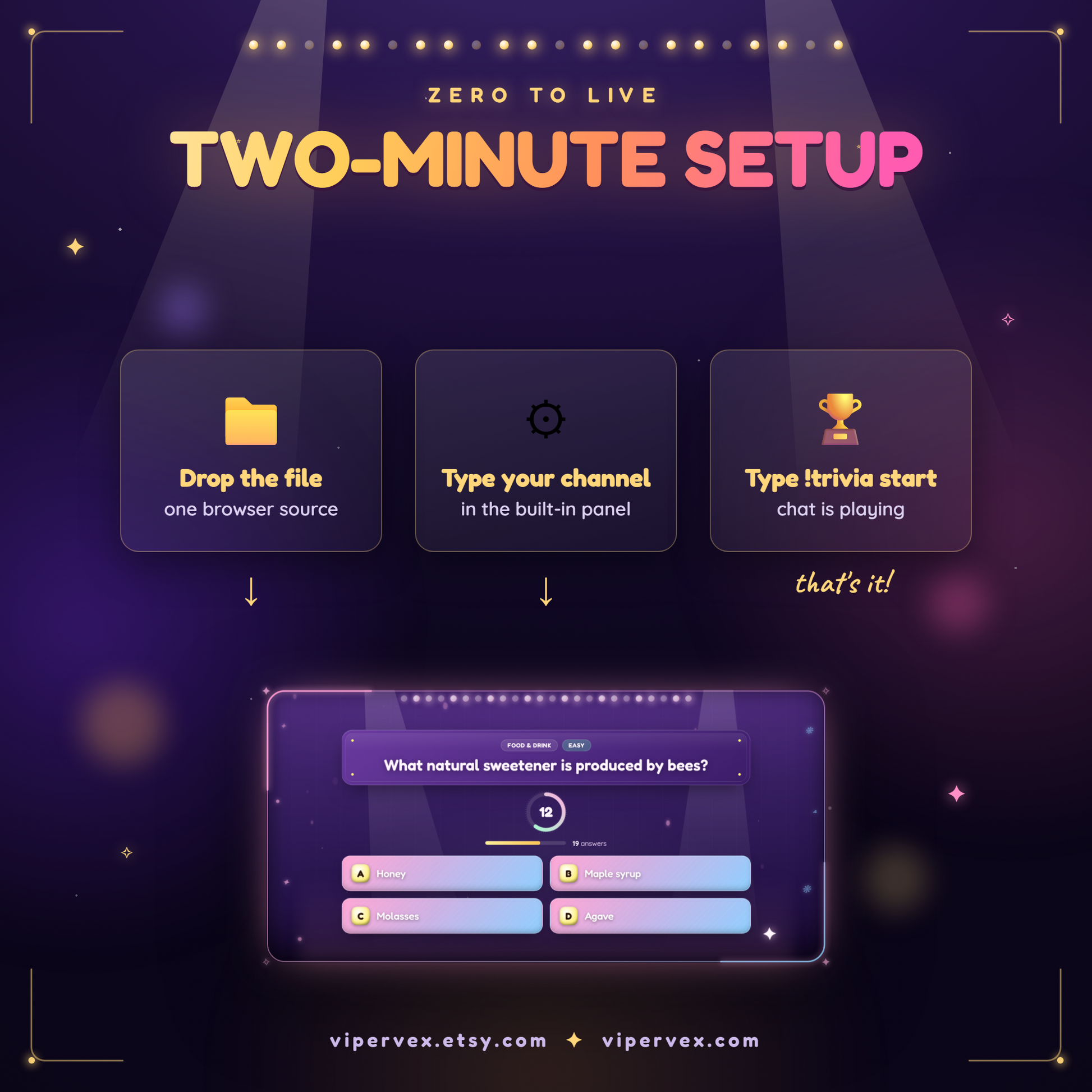 Easy setup steps for the stream quiz widget