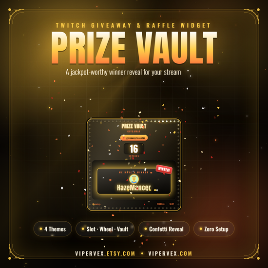 Giveaway widget on a Twitch stream showing the entry counter and a winner card