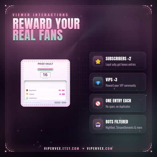 The live entrant feed with real Twitch profile pictures beside each name