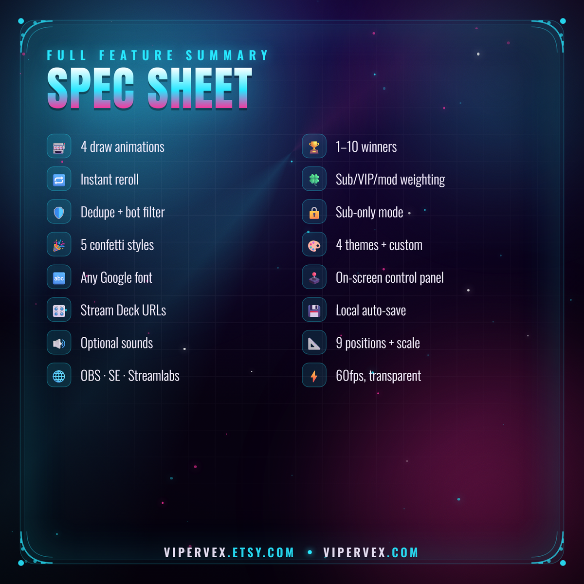 Full feature summary for the PRIZE VAULT giveaway widget