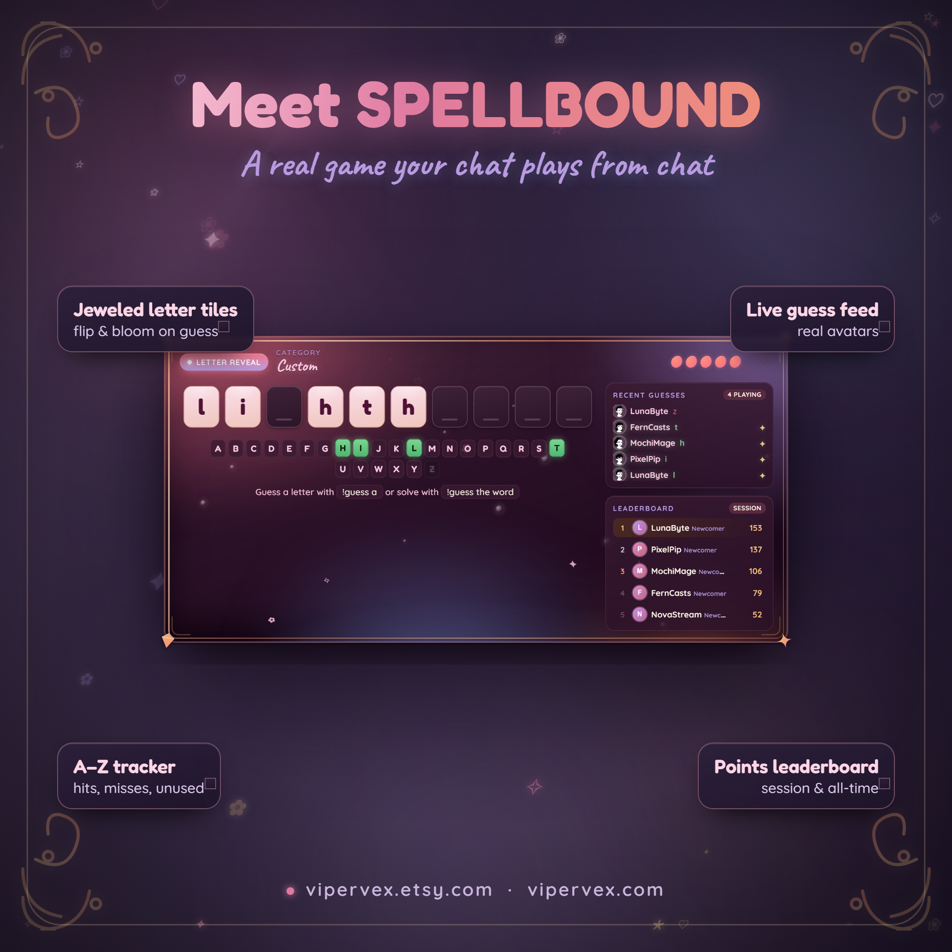 Overview of the word game overlay running on a stream scene