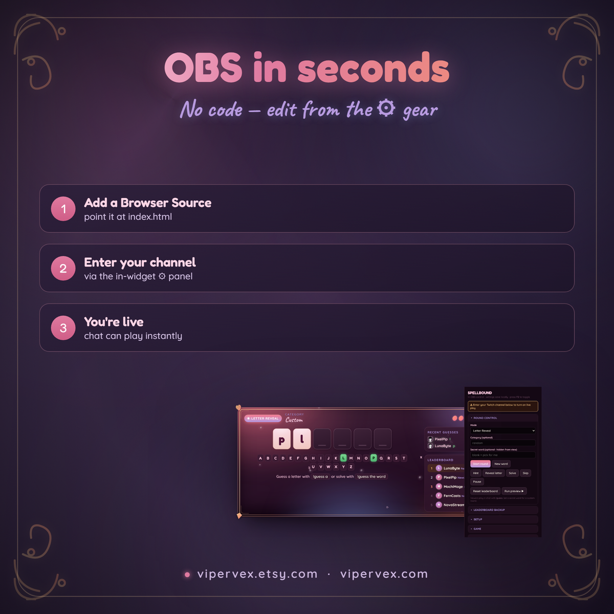 Adding the word game as an OBS browser source