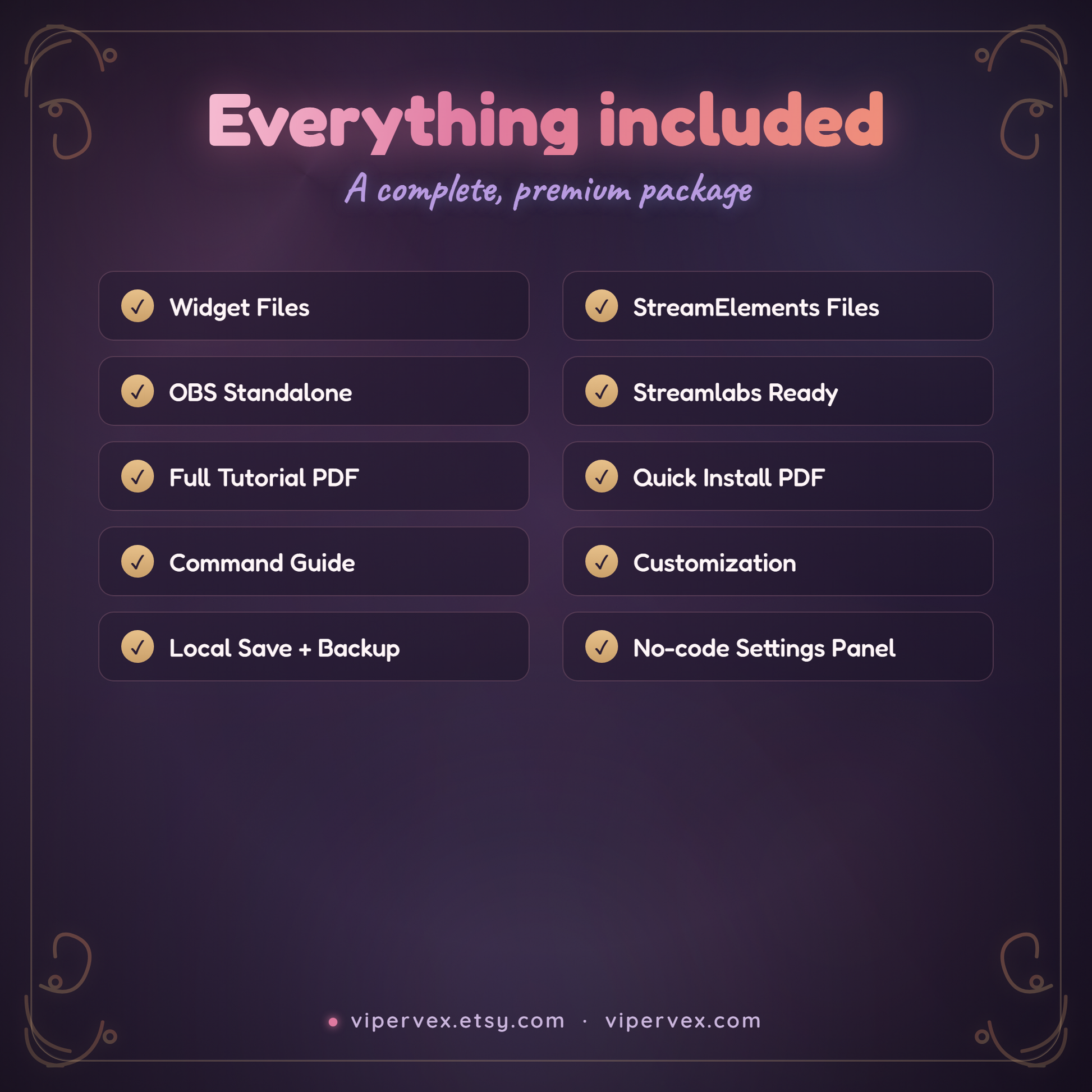 Everything included: widget files, guides, references and backups