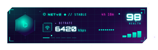 The Cyber theme: neon cyberpunk grid with sharp scanlines
