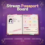 Anime passport widget open on a stream scene with collected stamps on the pages