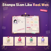 Alert mode: the passport flies in when a stamp is earned, then leaves