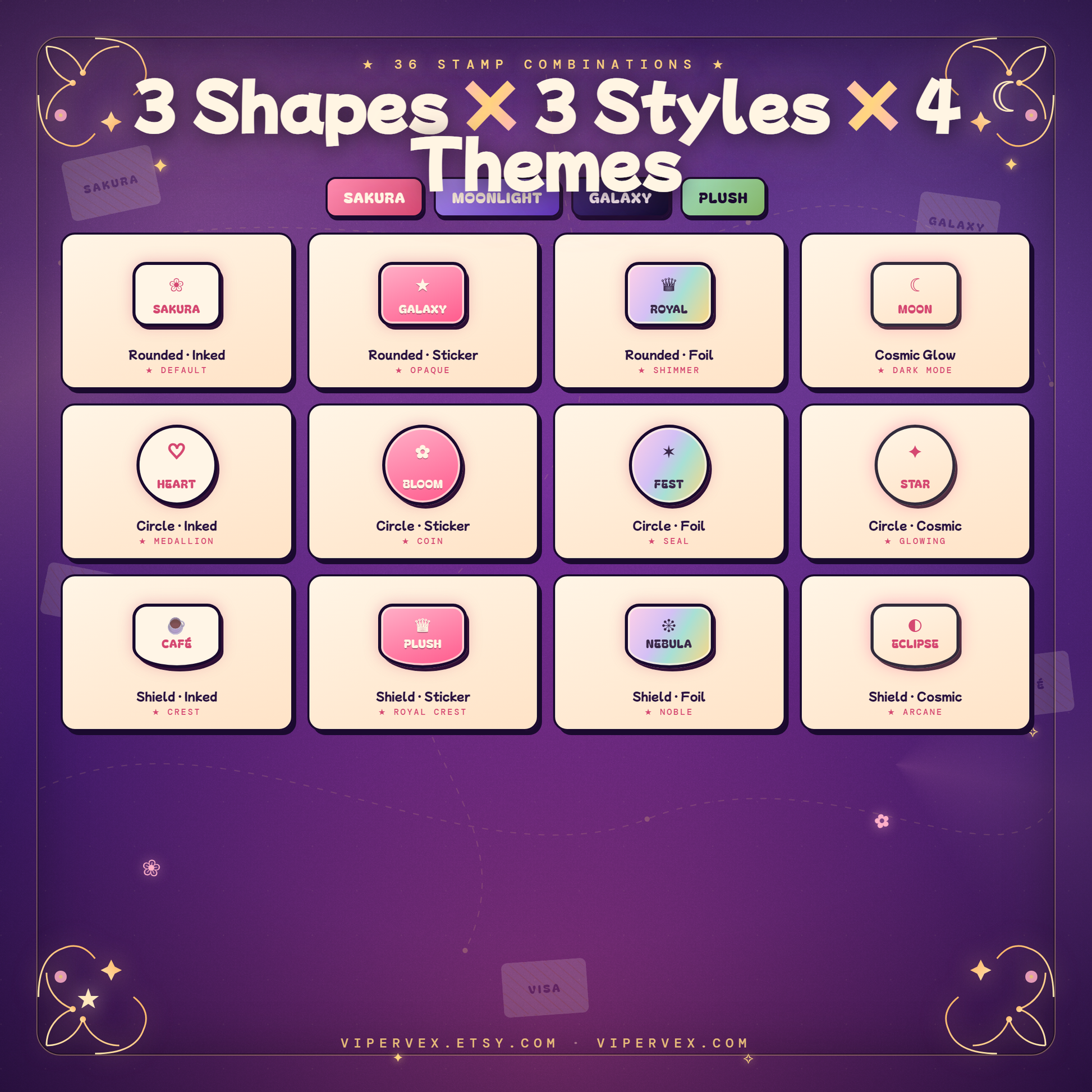 The passport board themes shown together