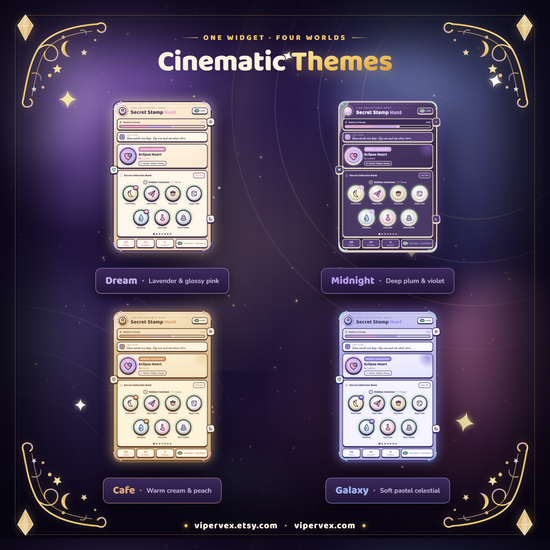 The four designed worlds: Dream Treasure, Midnight Mystery, Cafe Secret Hunt and Soft Galaxy
