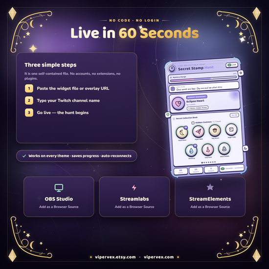 Sixty second setup: add a browser source, press S and type your channel name