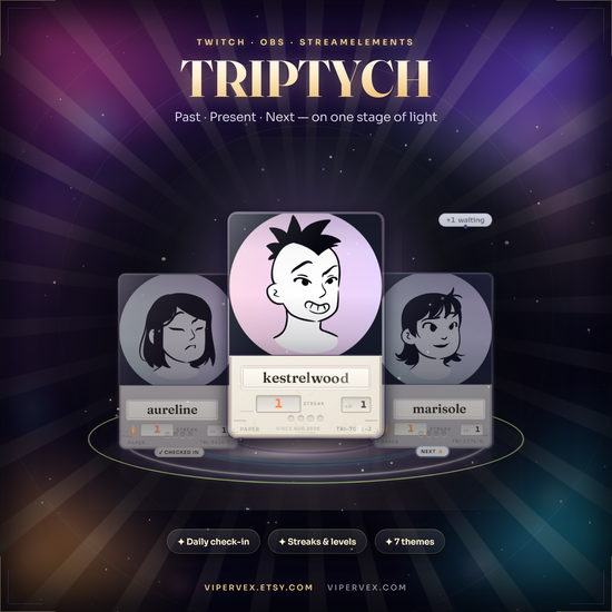 Viewer spotlight widget: three lit cards with one viewer held in the centre