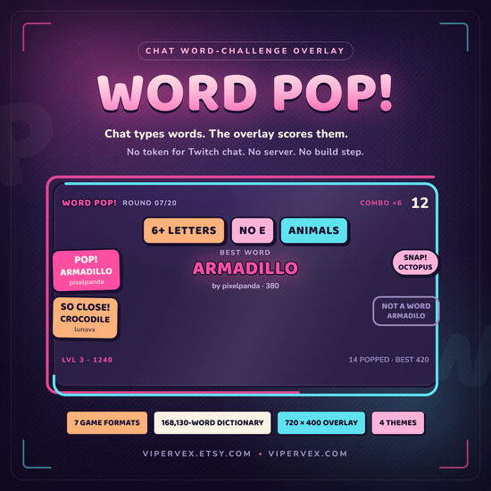 Word bubble widget with a prompt and chat answers popping onto the scene