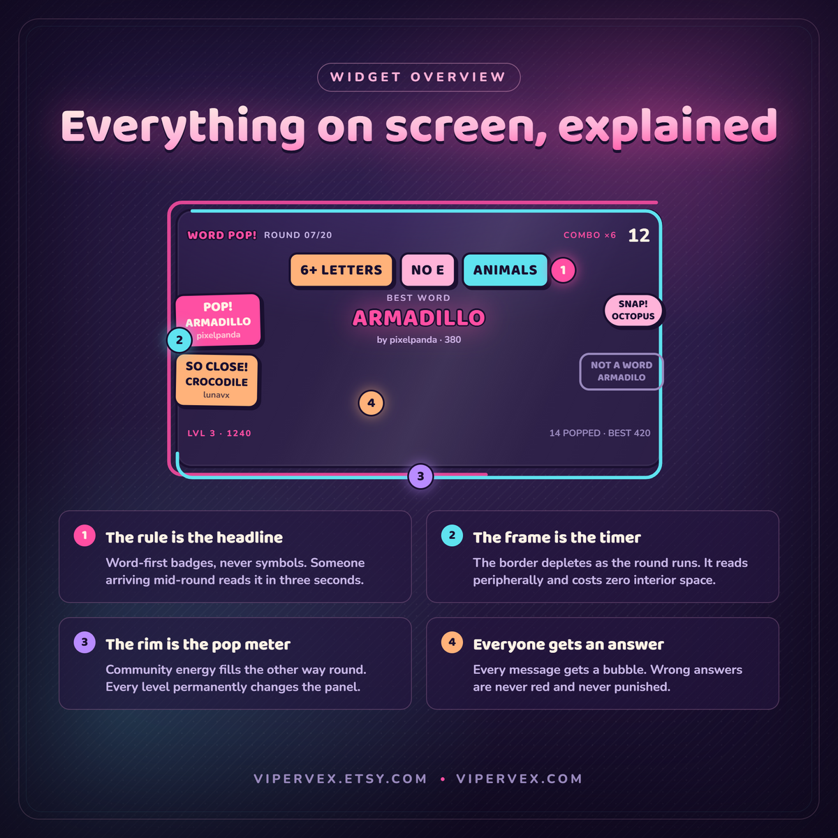 WORD POP! chat word game widget overview by ViperVex